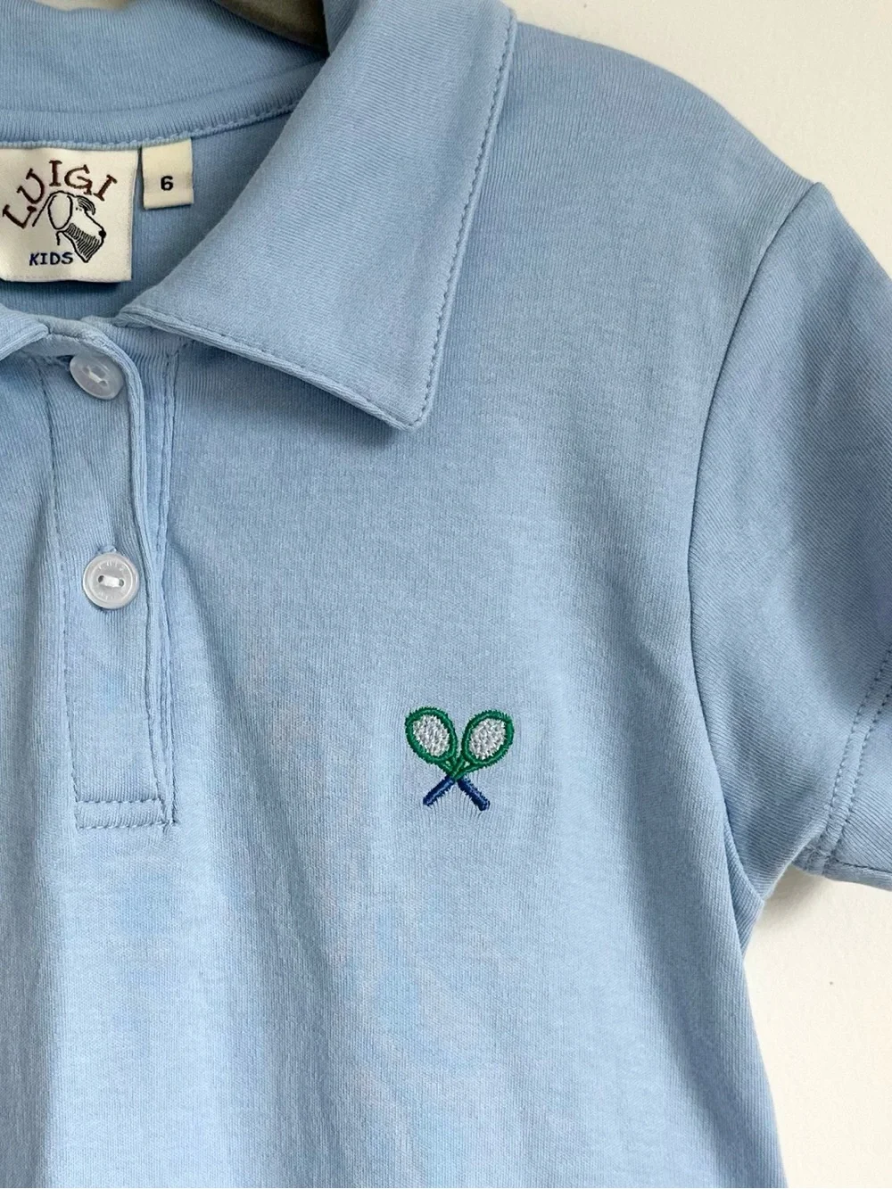 Brand New w Tags! LUIGI Girls Light Blue Polo Dress w Tennis Embroidery Size 6